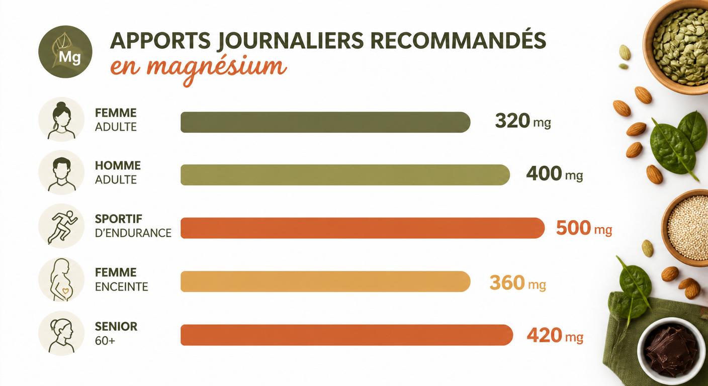 Infographie des apports journaliers en magnésium selon le profil