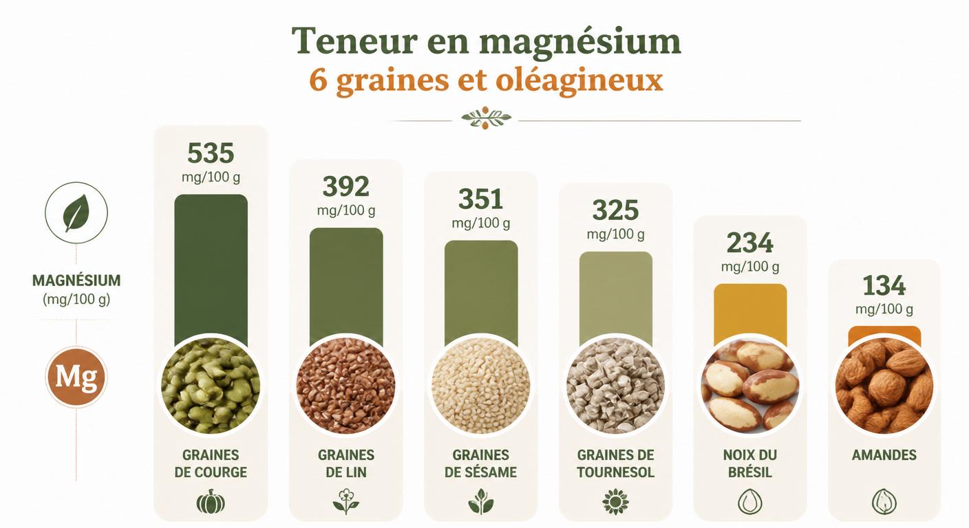Infographie graines et oléagineux riches en magnésium