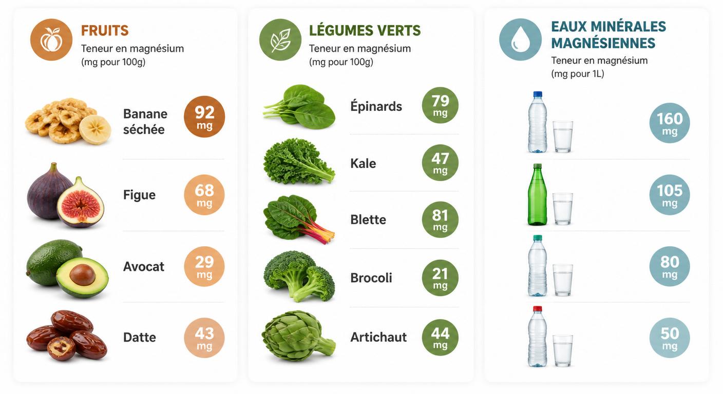 Infographie fruits légumes et eaux riches en magnésium