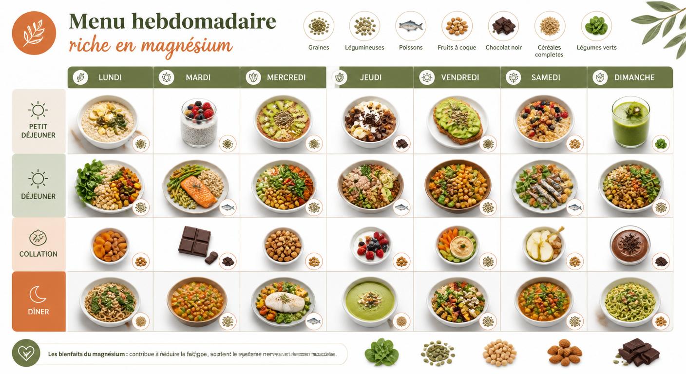 Infographie menu 7 jours riche en magnésium