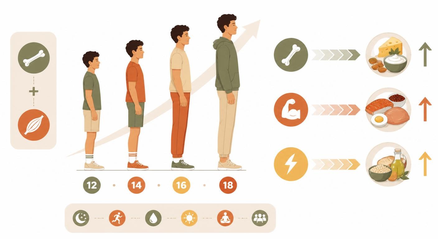 Infographie sur la croissance osseuse et musculaire à l'adolescence et les besoins nutritionnels accrus