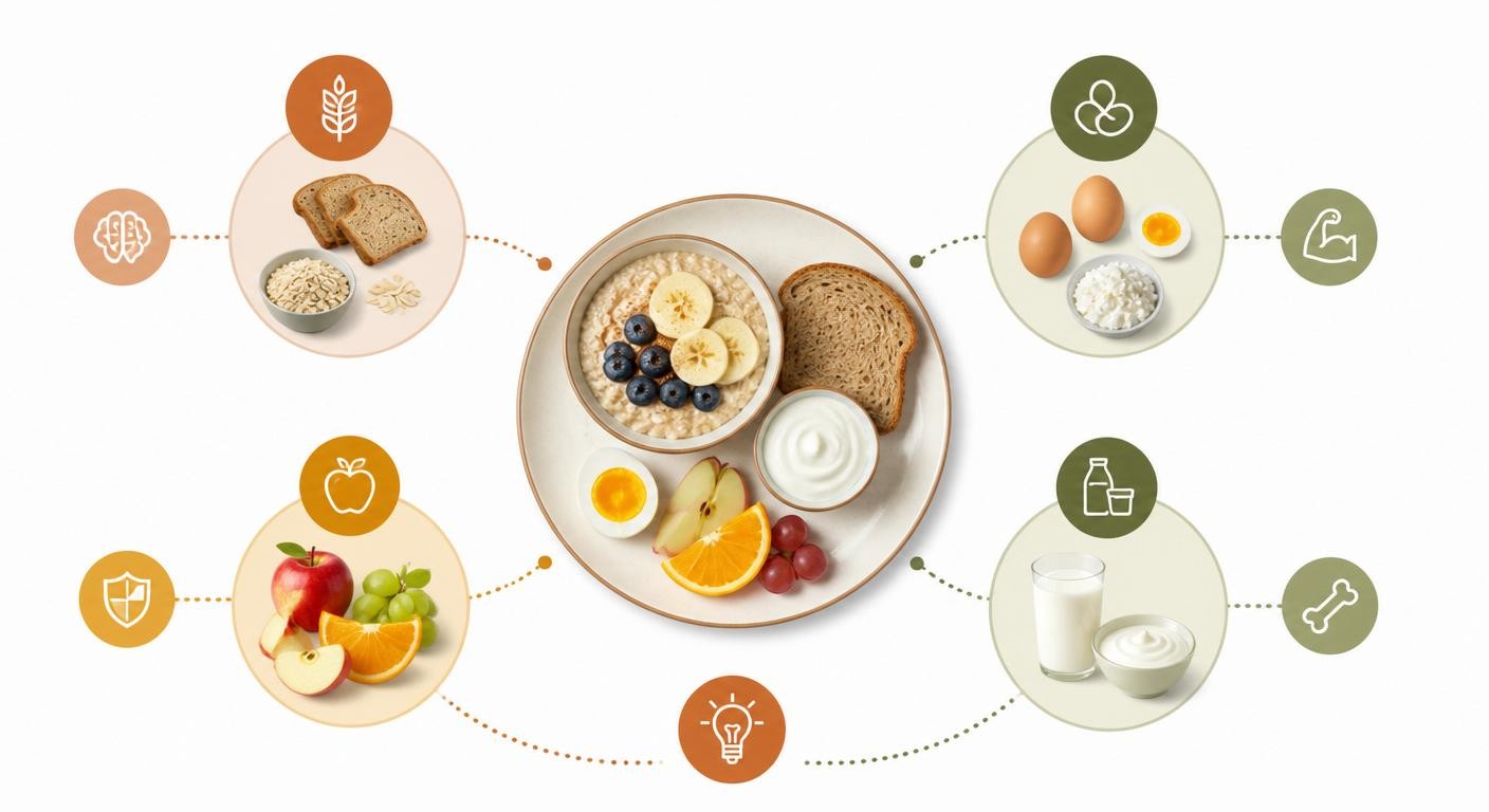 Infographie de la composition du petit-déjeuner idéal pour la concentration scolaire d'un adolescent