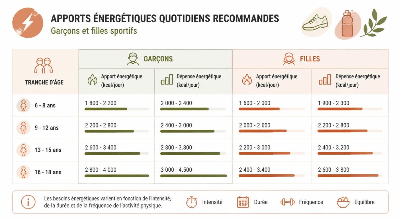 Apports caloriques quotidiens recommandés selon l'âge pour un ado sportif
