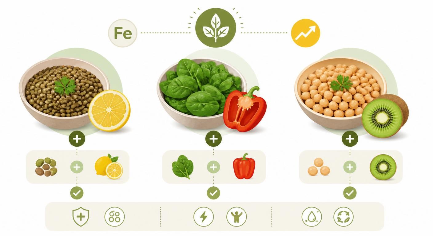 Associations aliments riches en fer végétal et vitamine C pour optimiser l'absorption du fer chez l'ado sportif