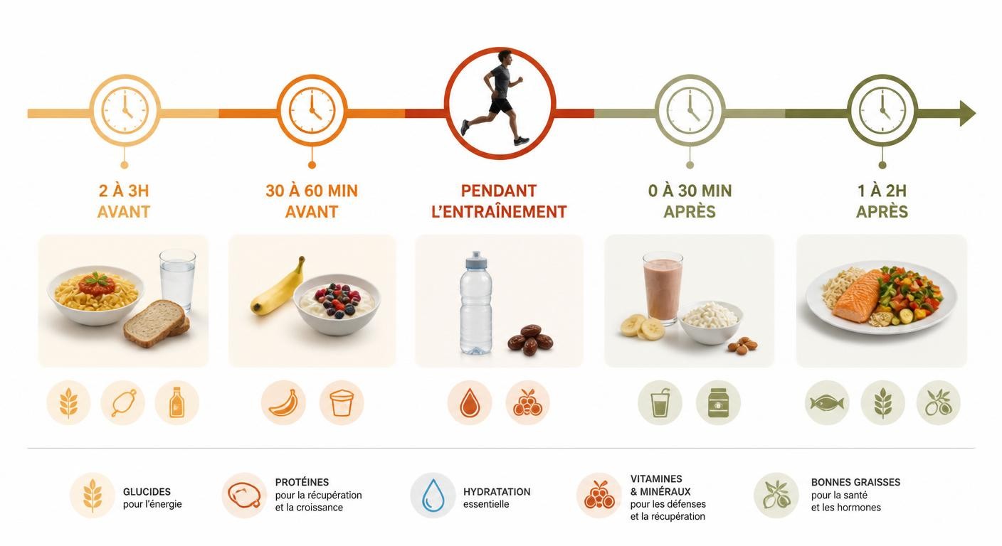 Chronologie des repas avant, pendant et après l'entraînement d'un ado sportif