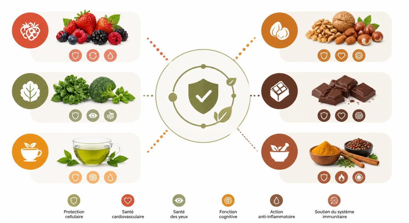 Infographie des aliments riches en antioxydants classés par famille