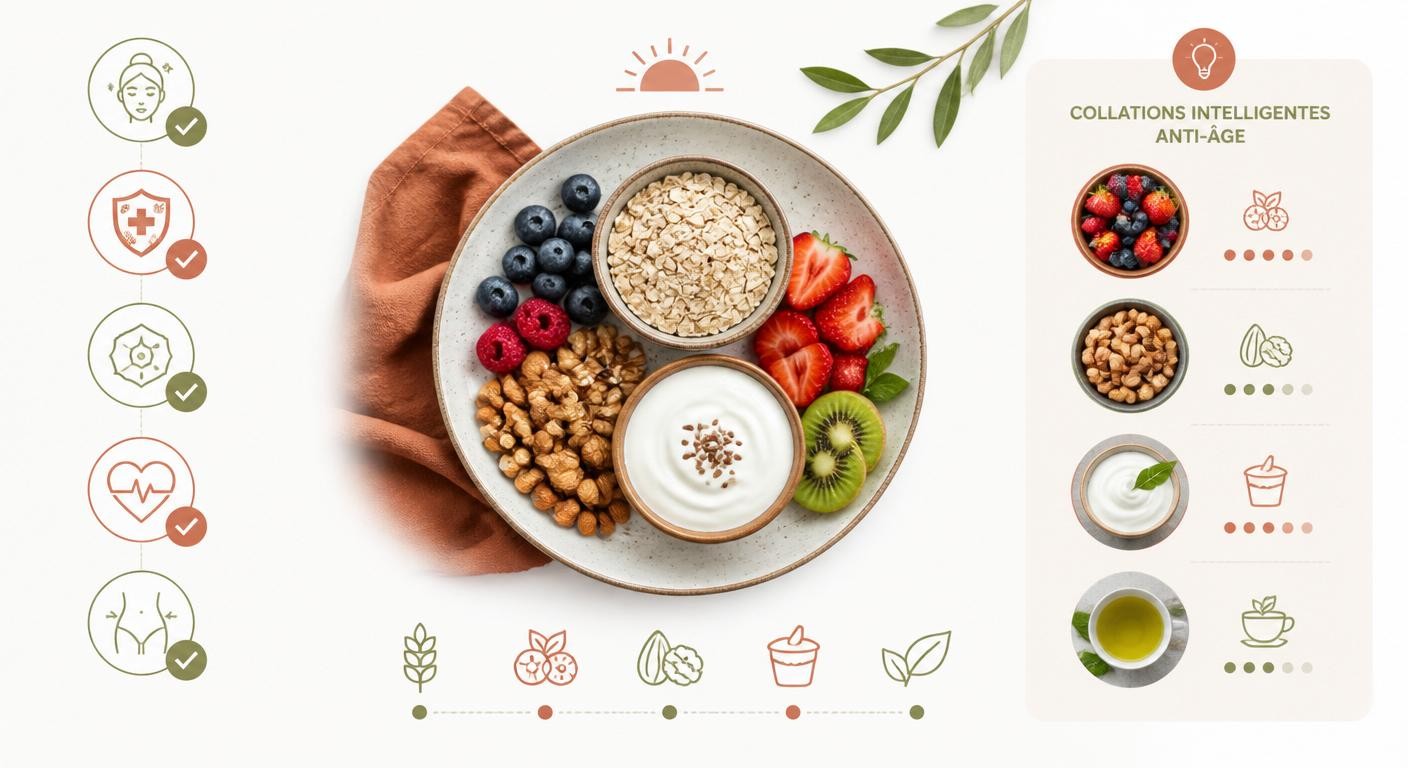 Infographie d'un petit-déjeuner anti-âge et de collations pour rester jeune