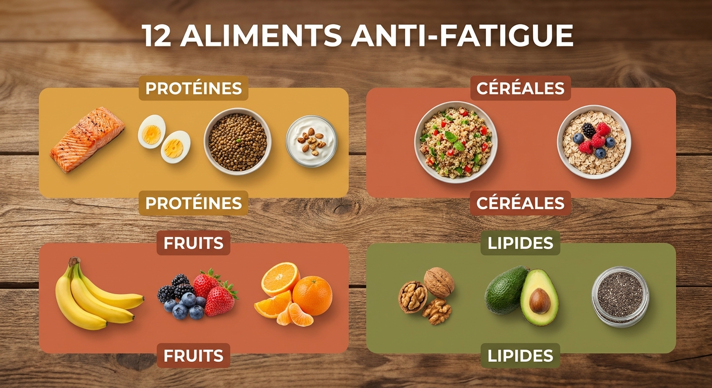 Infographie des 12 meilleurs aliments anti-fatigue