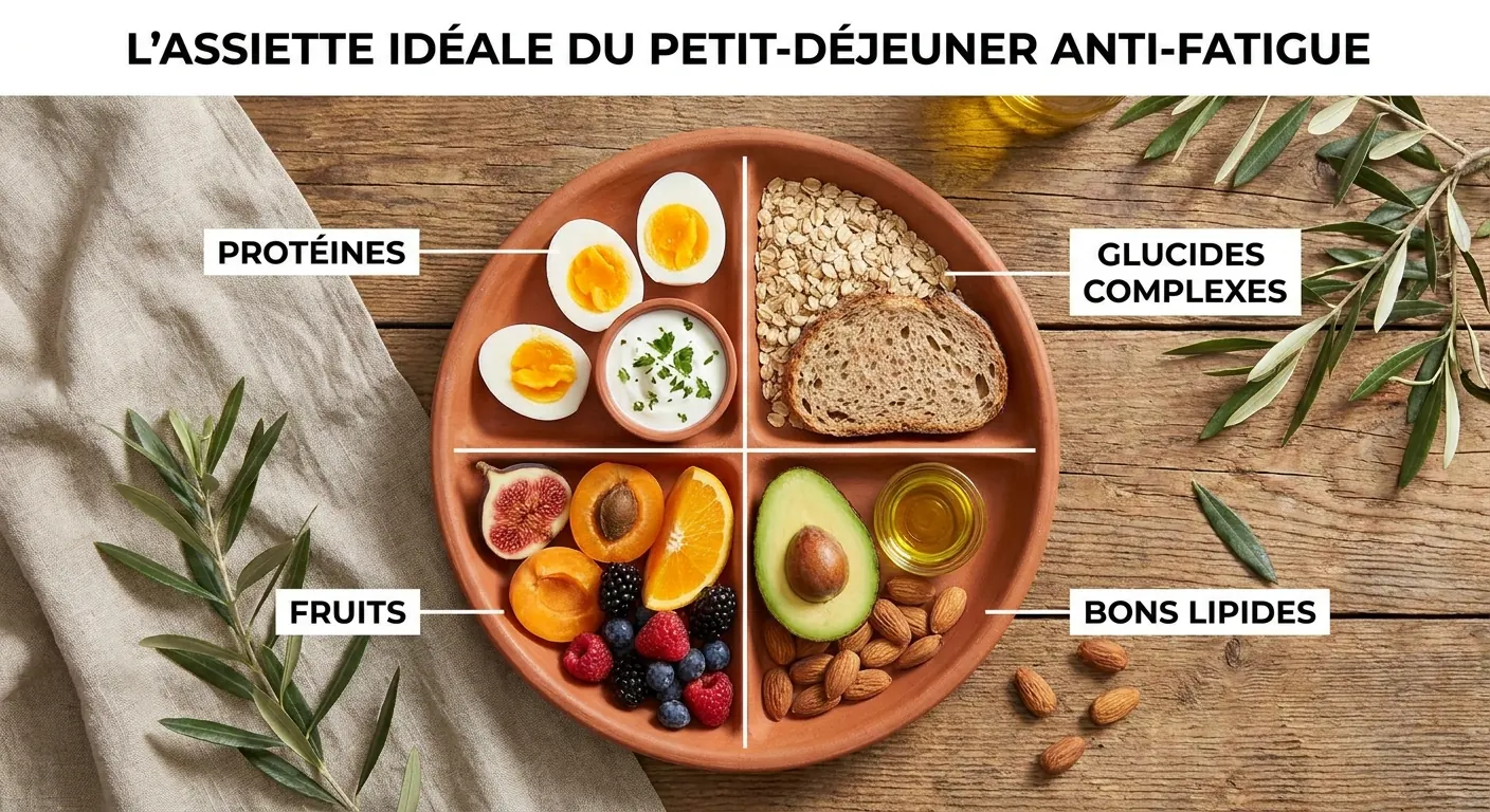 Infographie du petit-déjeuner équilibré anti-fatigue