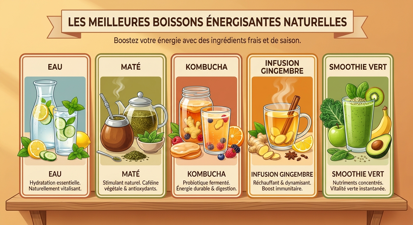Infographie des boissons naturelles anti-fatigue