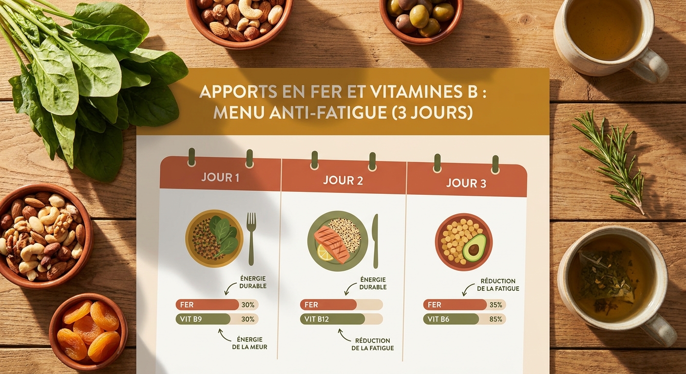Infographie des apports en fer et vitamines B du lundi au mercredi