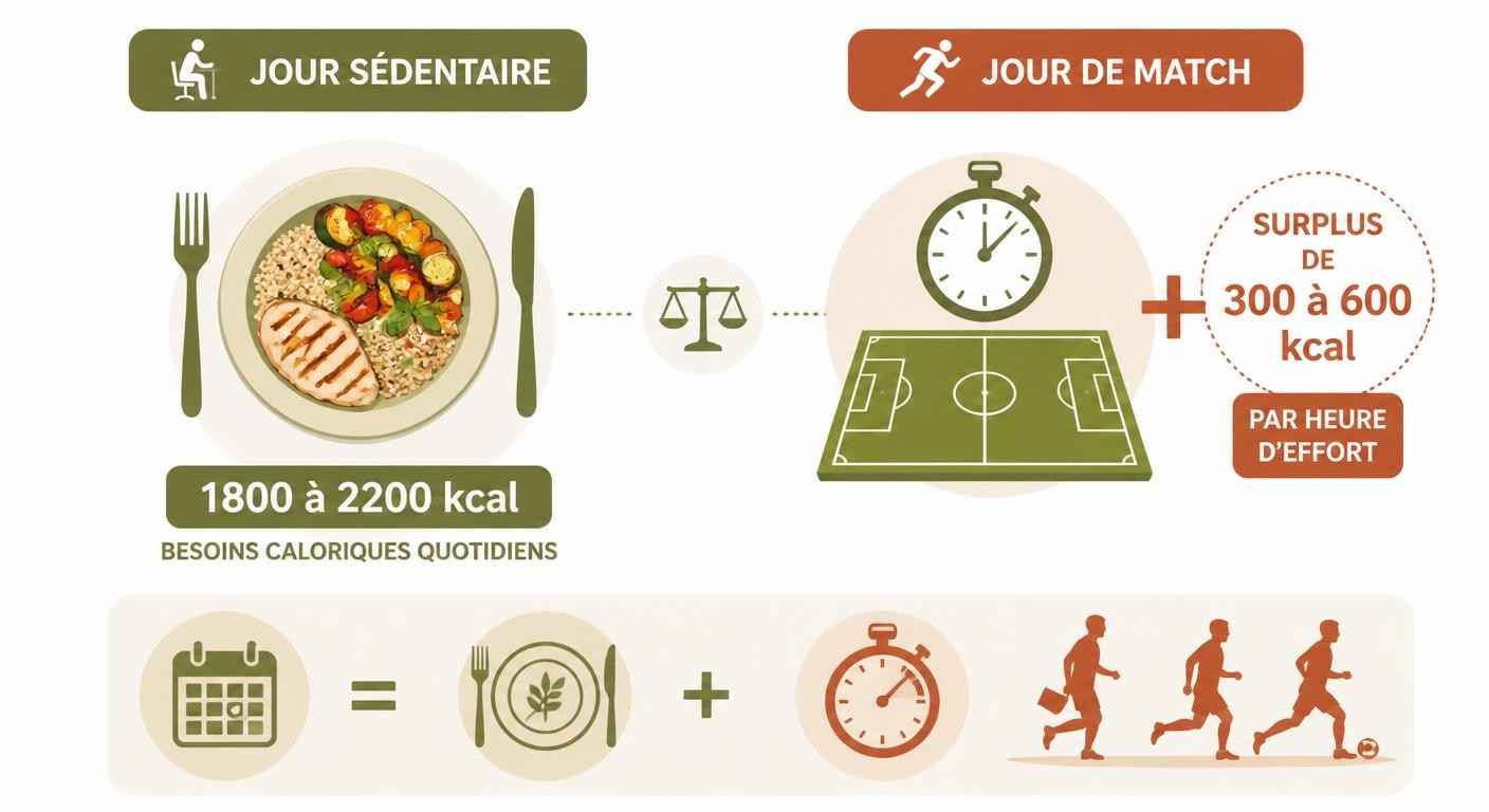Différence de besoins caloriques entre un jour sédentaire et un jour de match pour un arbitre