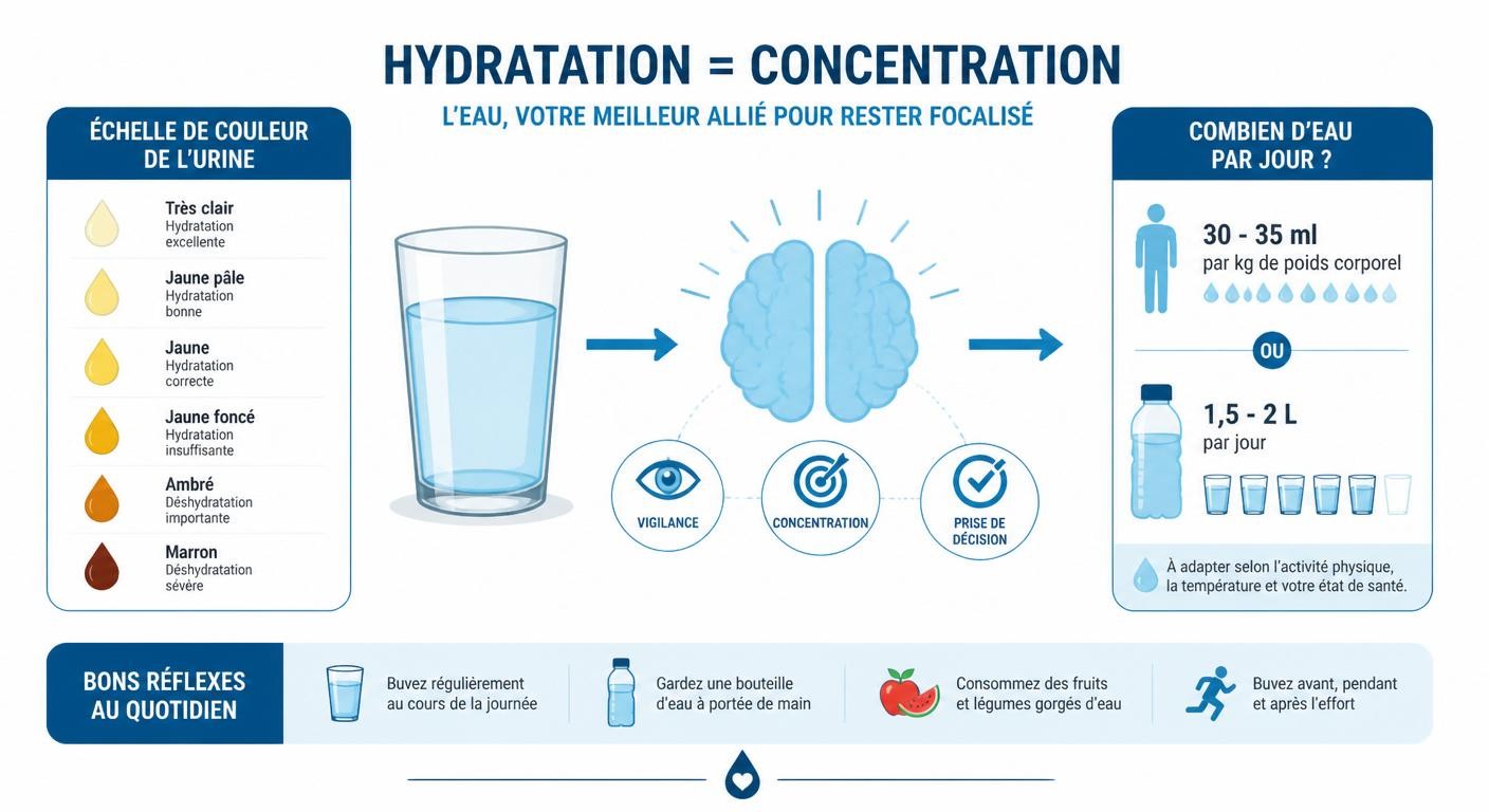 Lien entre hydratation, couleur de l'urine et concentration de l'arbitre