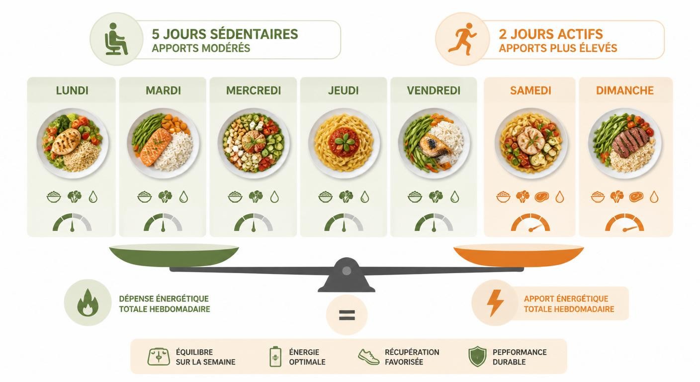 Balance énergétique d'un arbitre sur une semaine entre jours sédentaires et jours actifs