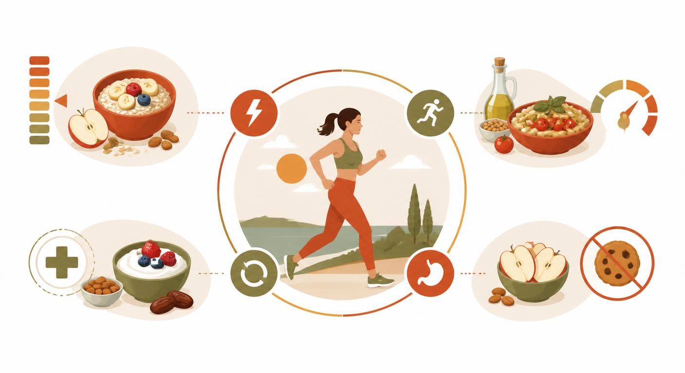 Infographie des quatre bénéfices d'un bon repas avant le sport