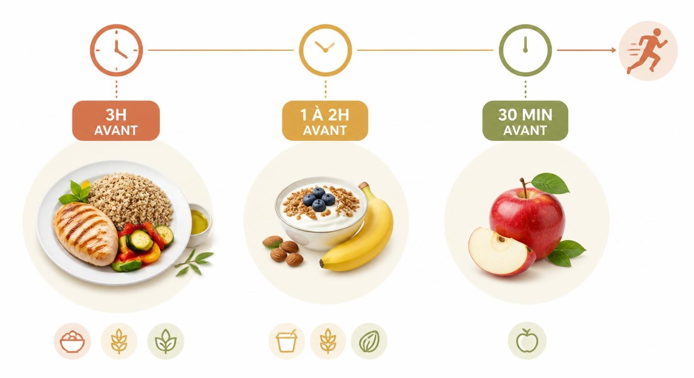 Infographie de la chronologie des repas avant le sport