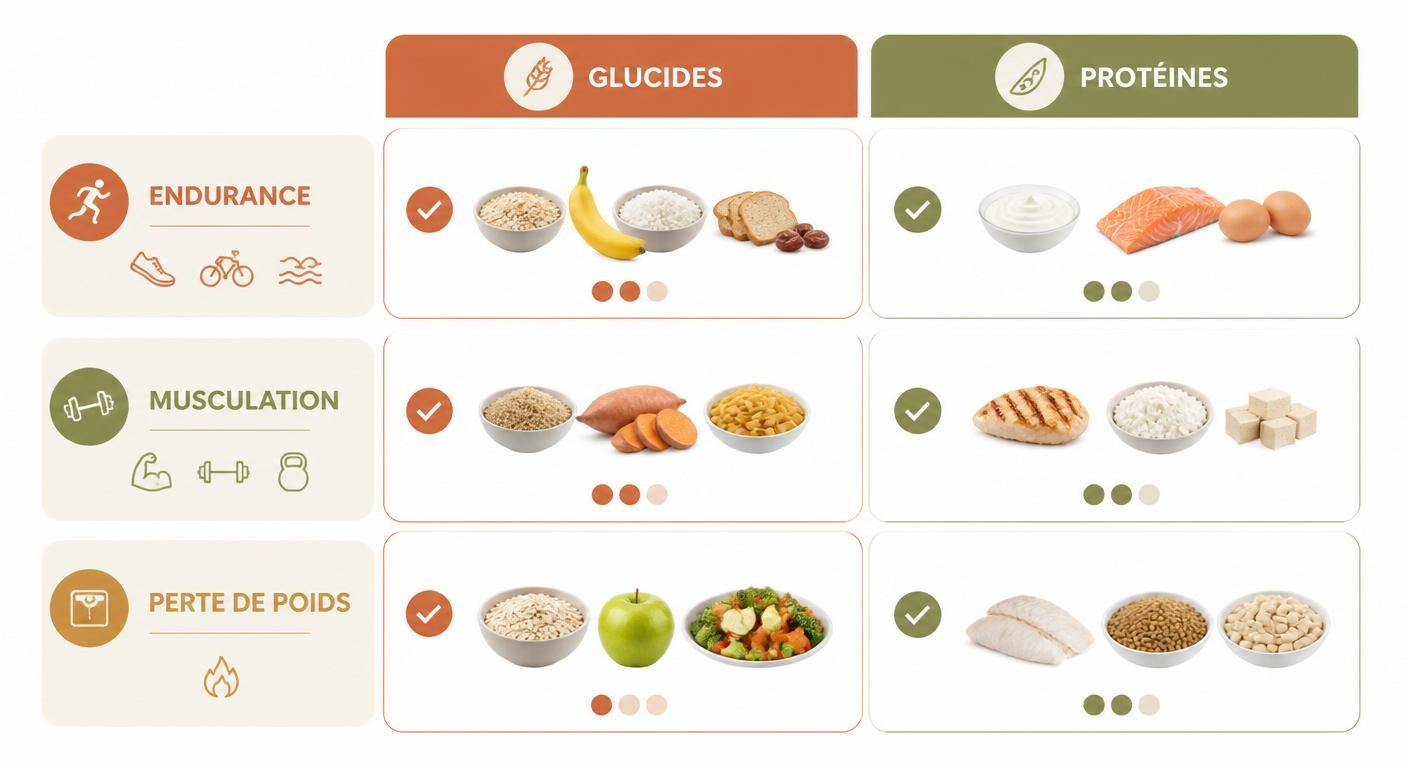 Infographie matrice : que manger avant le sport selon le sport et l'objectif