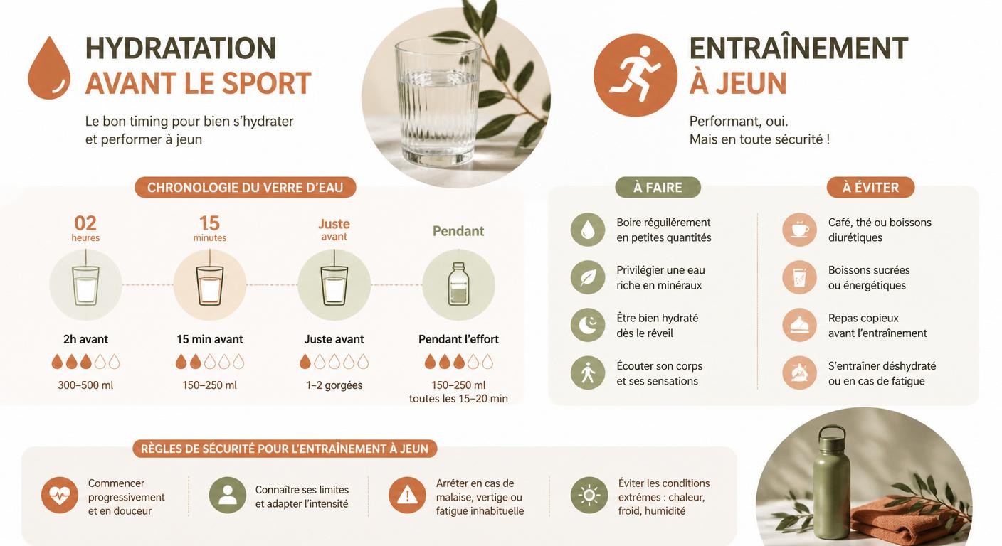 Infographie sur l'hydratation avant le sport et l'entraînement à jeun