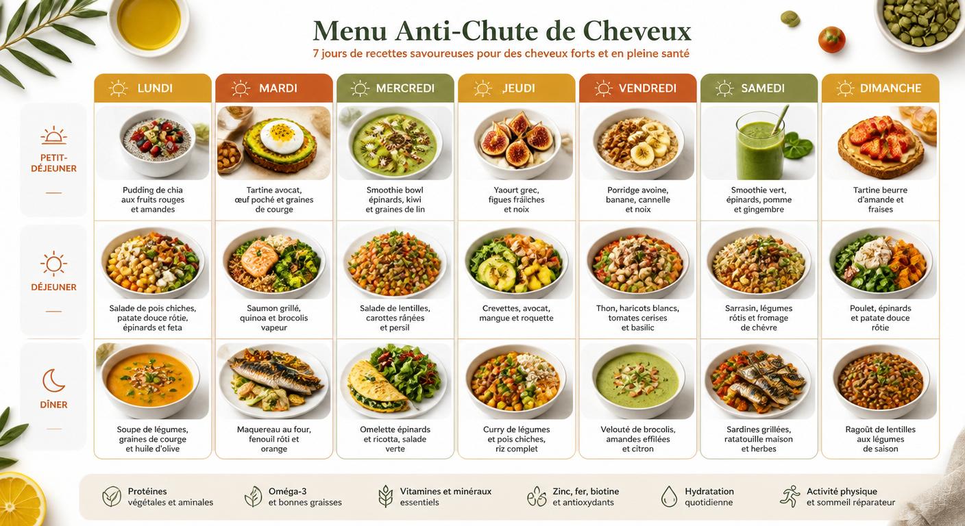 Menu hebdomadaire anti chute de cheveux : sept jours équilibrés
