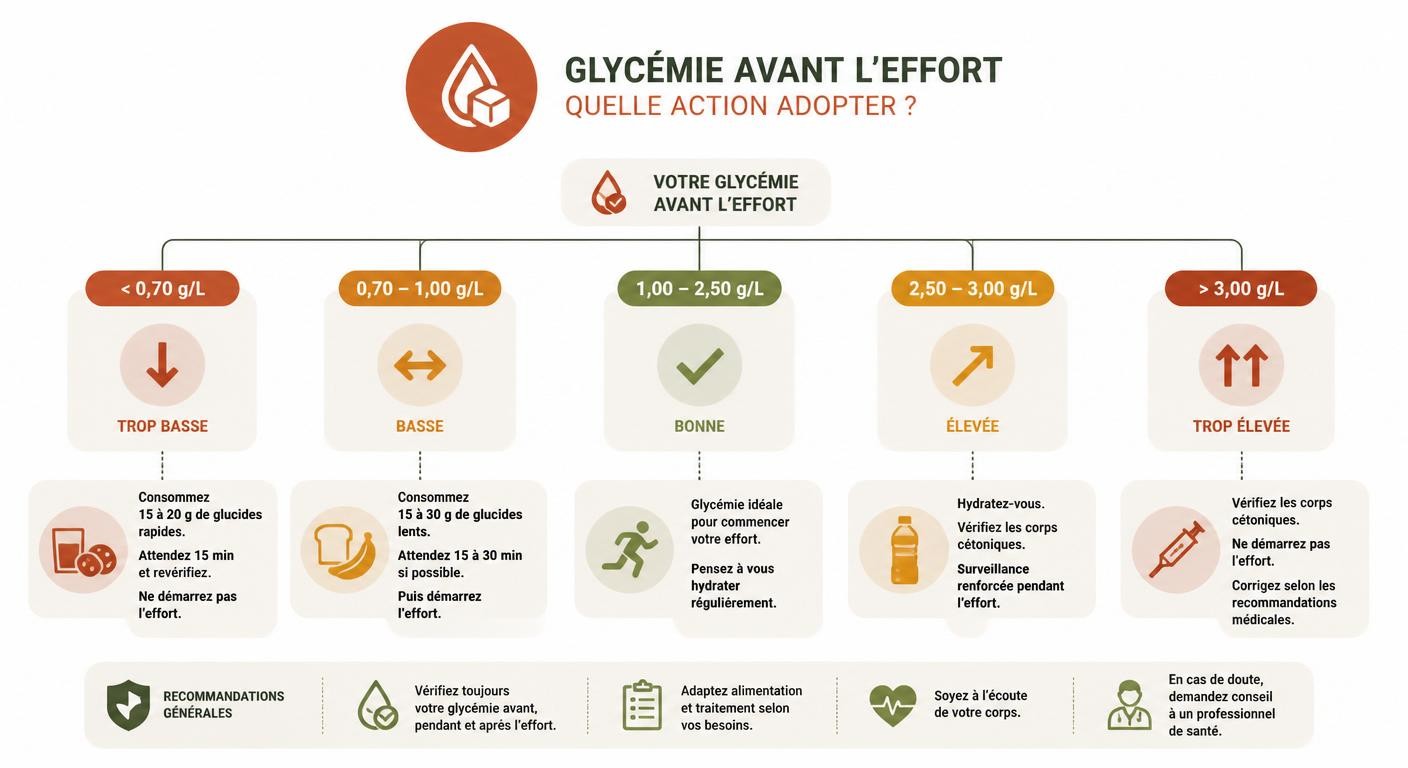 Arbre de décision de la glycémie avant l'effort pour un sportif diabétique