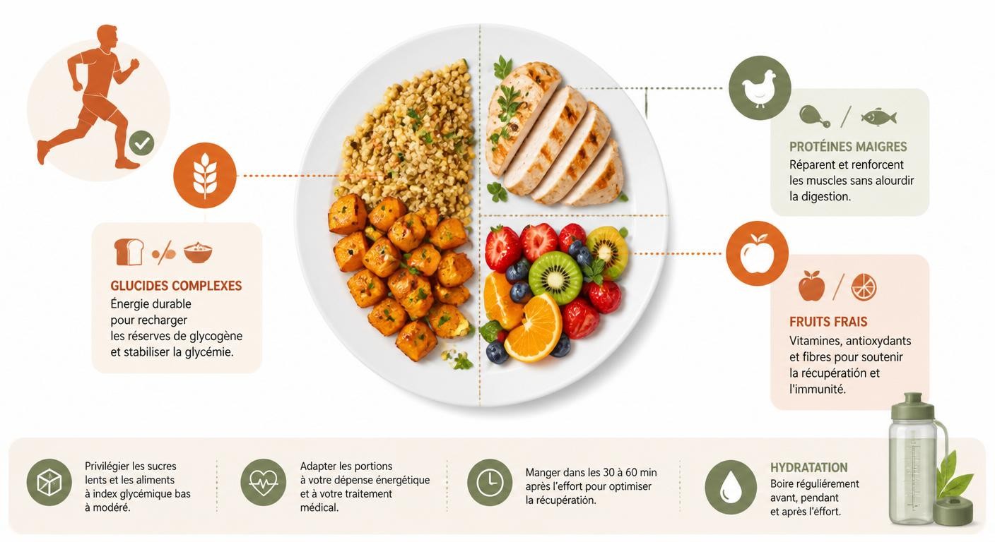 Assiette de récupération après l'effort pour un sportif diabétique