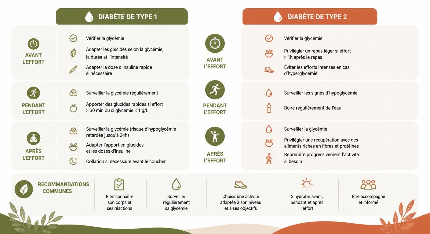 Comparatif de l'adaptation alimentaire à l'effort entre diabète de type 1 et de type 2