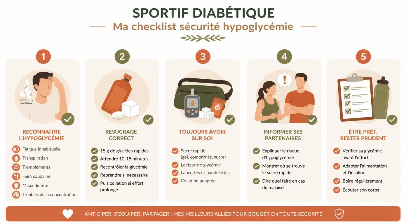 Checklist de sécurité pour prévenir l'hypoglycémie à l'effort