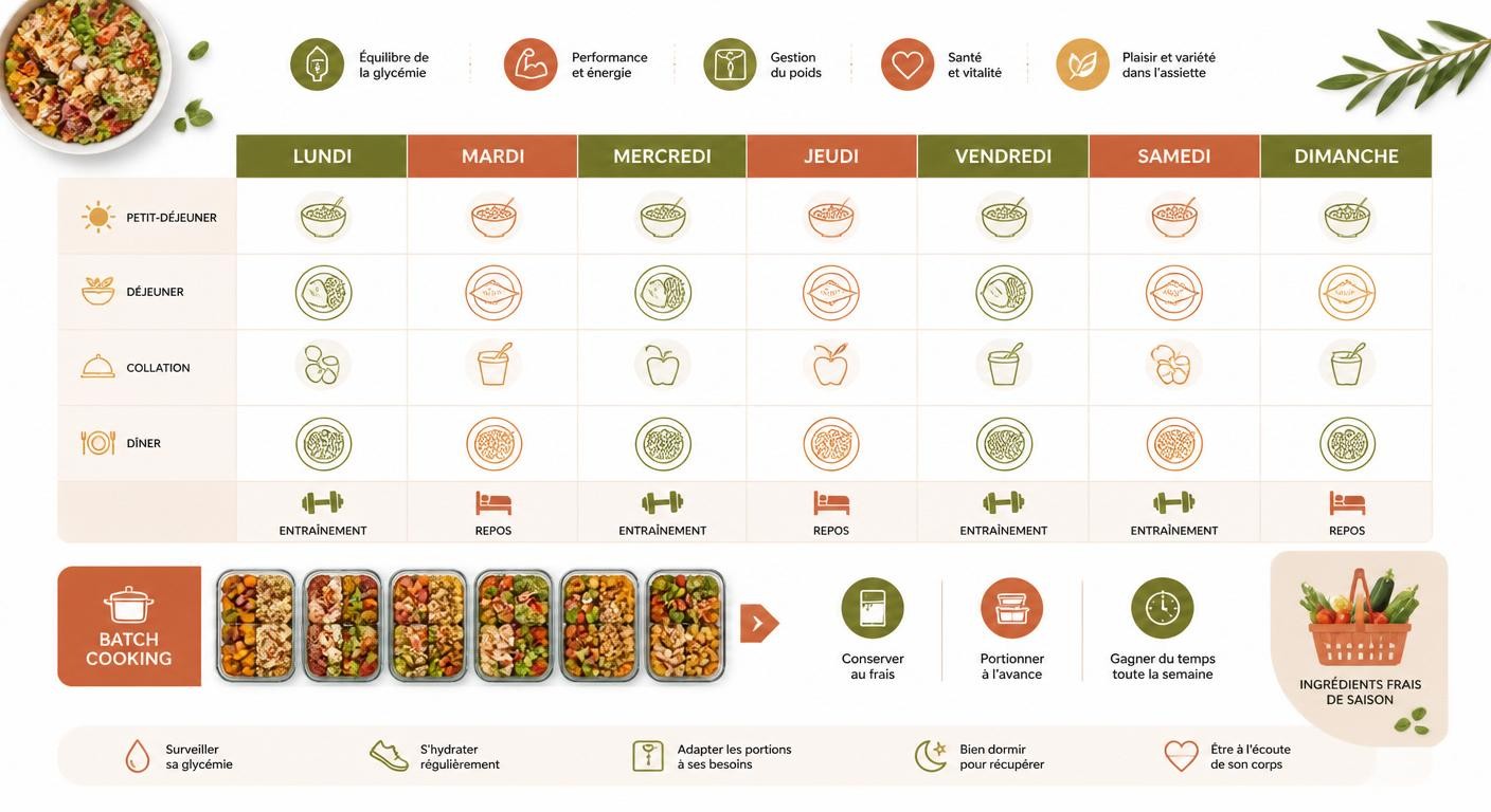 Trame de plan alimentaire hebdomadaire pour un sportif diabétique