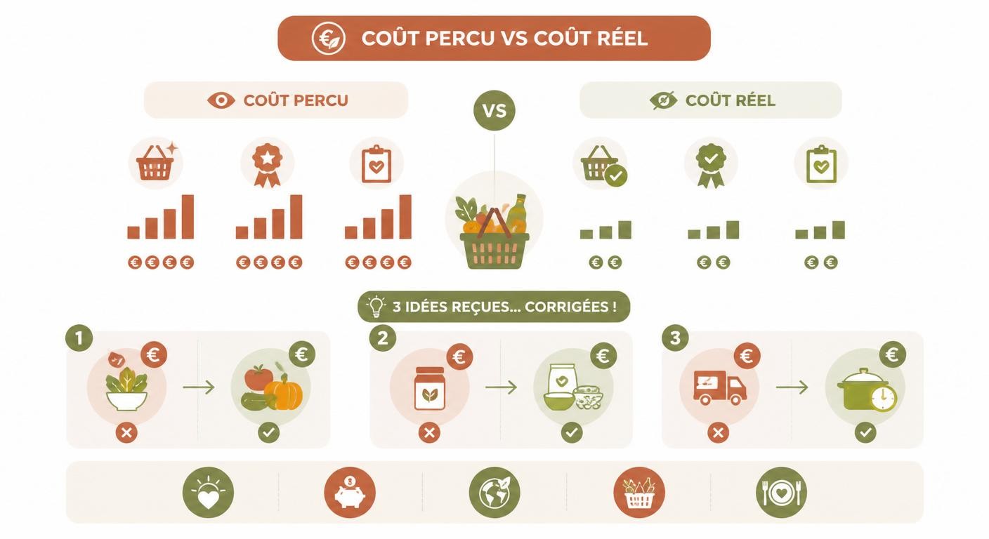 Infographie comparant le coût perçu et le coût réel d'une alimentation saine et économique