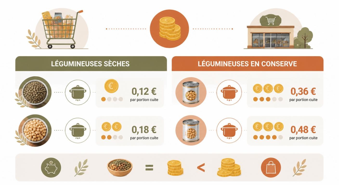 Infographie comparant le coût des légumineuses sèches et en conserve pour la satiété minceur