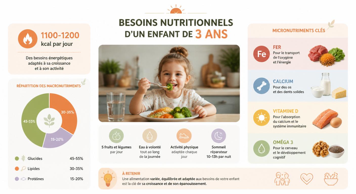 Infographie des besoins nutritionnels journaliers d'un enfant de 3 ans