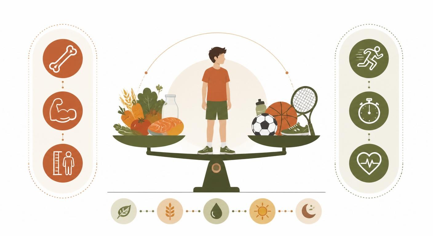 Infographie illustrant la double exigence nutritionnelle du jeune sportif : croissance et dépense énergétique