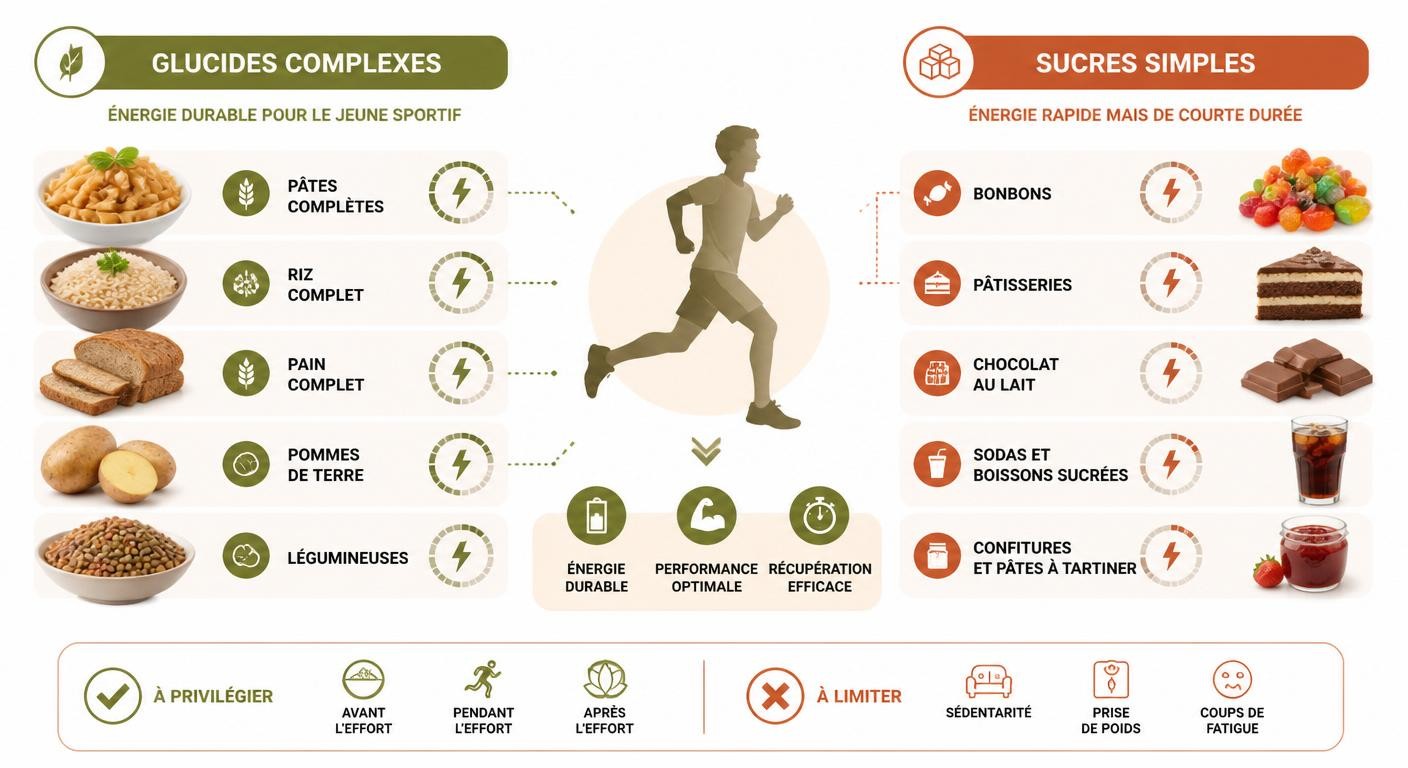 Infographie des meilleures sources de glucides complexes pour l'enfant sportif