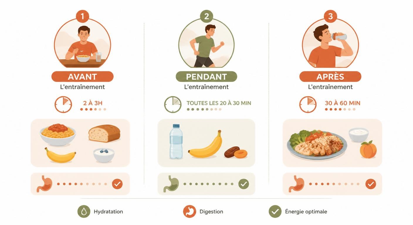 Infographie du timing des repas autour de l'entraînement du jeune sportif