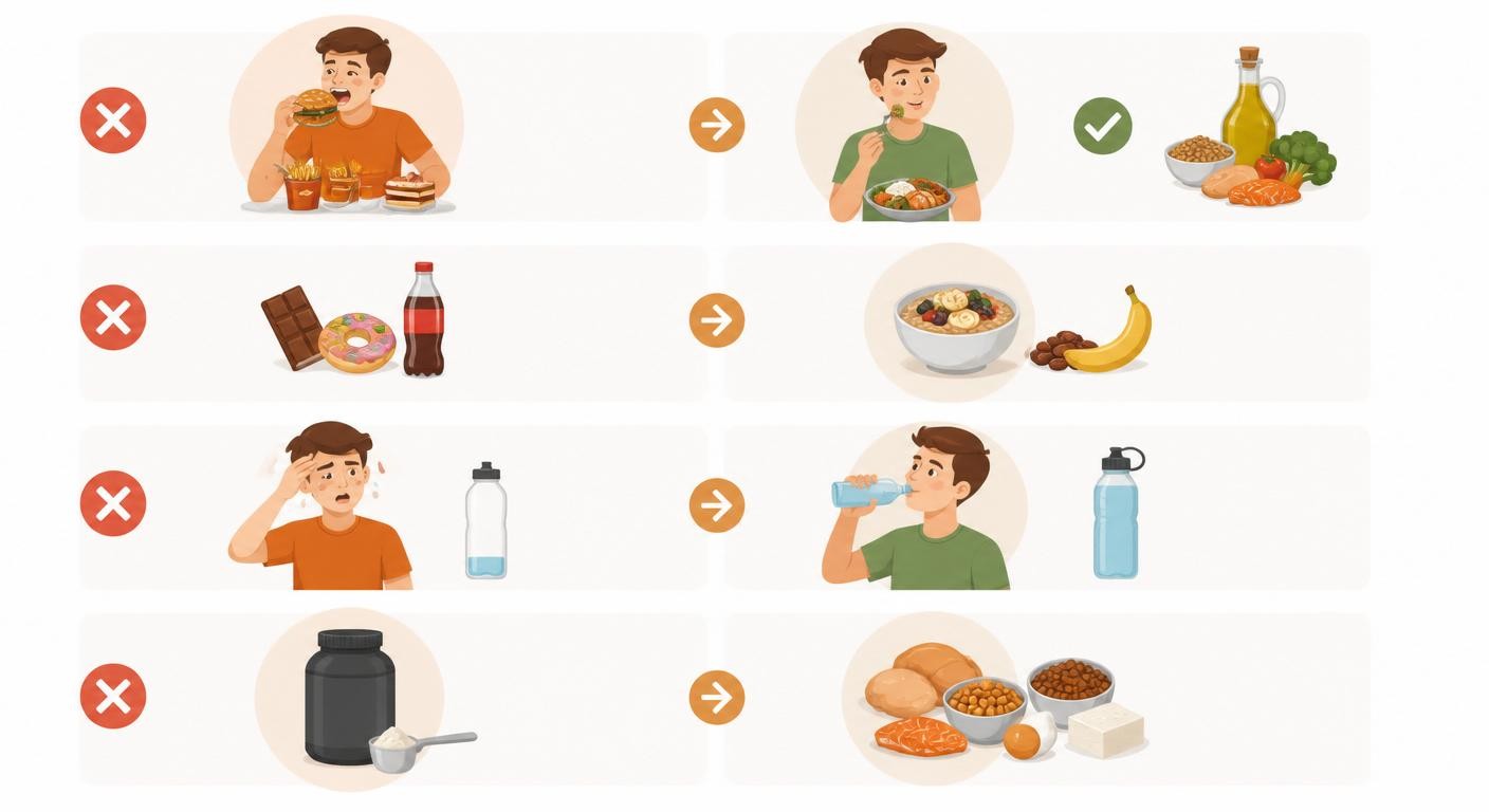 Infographie des erreurs fréquentes en nutrition du jeune sportif et de leurs corrections