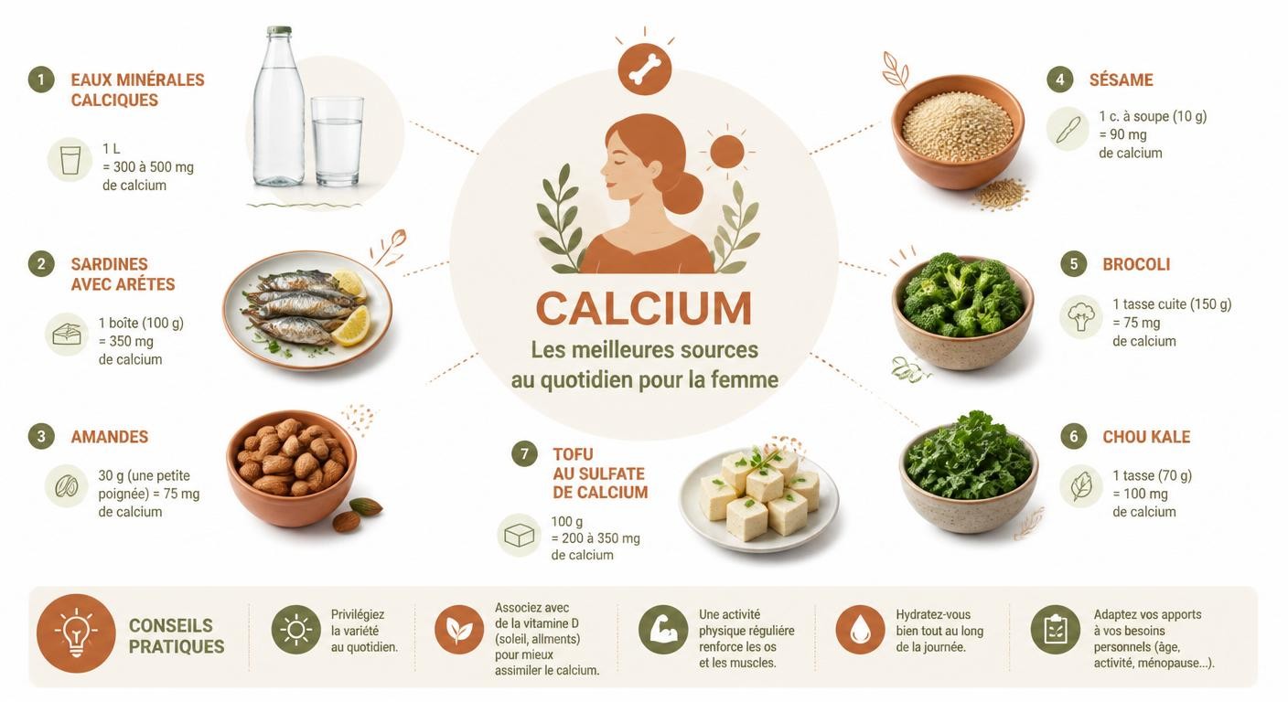 Sources de calcium au quotidien pour renforcer les os de la femme