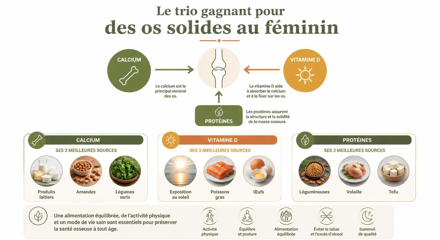 Le trio calcium, vitamine D et protéines pour les os de la femme et leurs sources