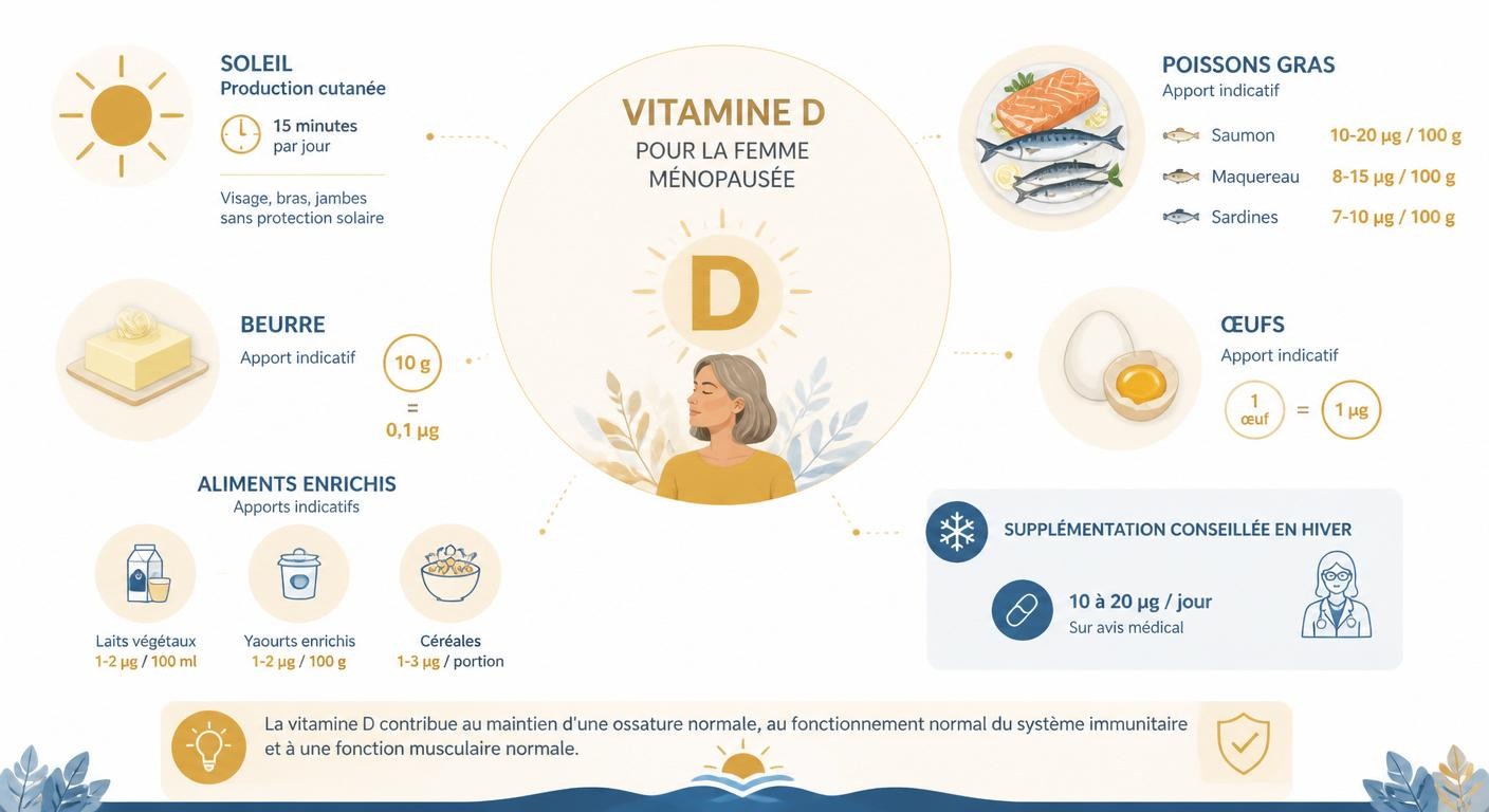 Sources de vitamine D naturelles et alimentation pour la femme ménopausée