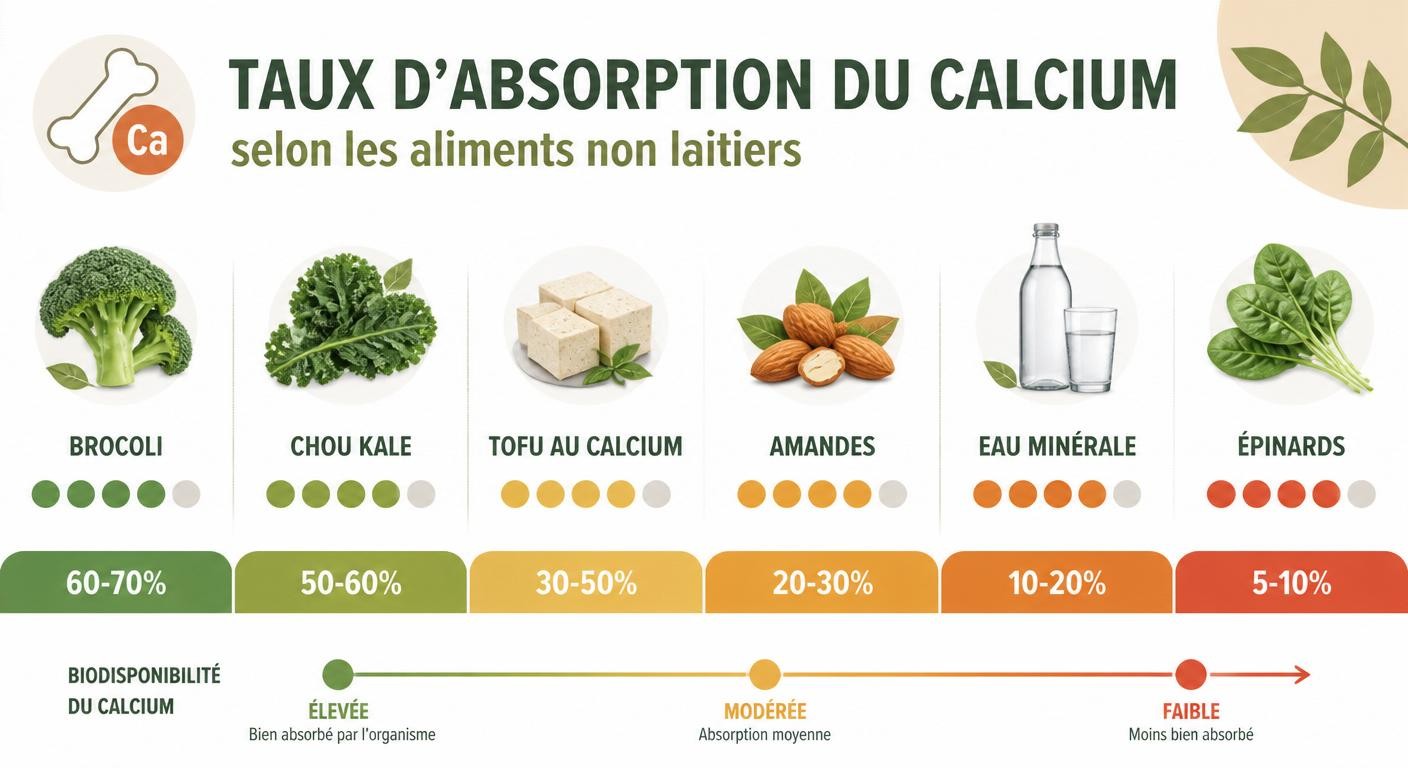 Taux d'absorption du calcium des aliments non laitiers pour la femme