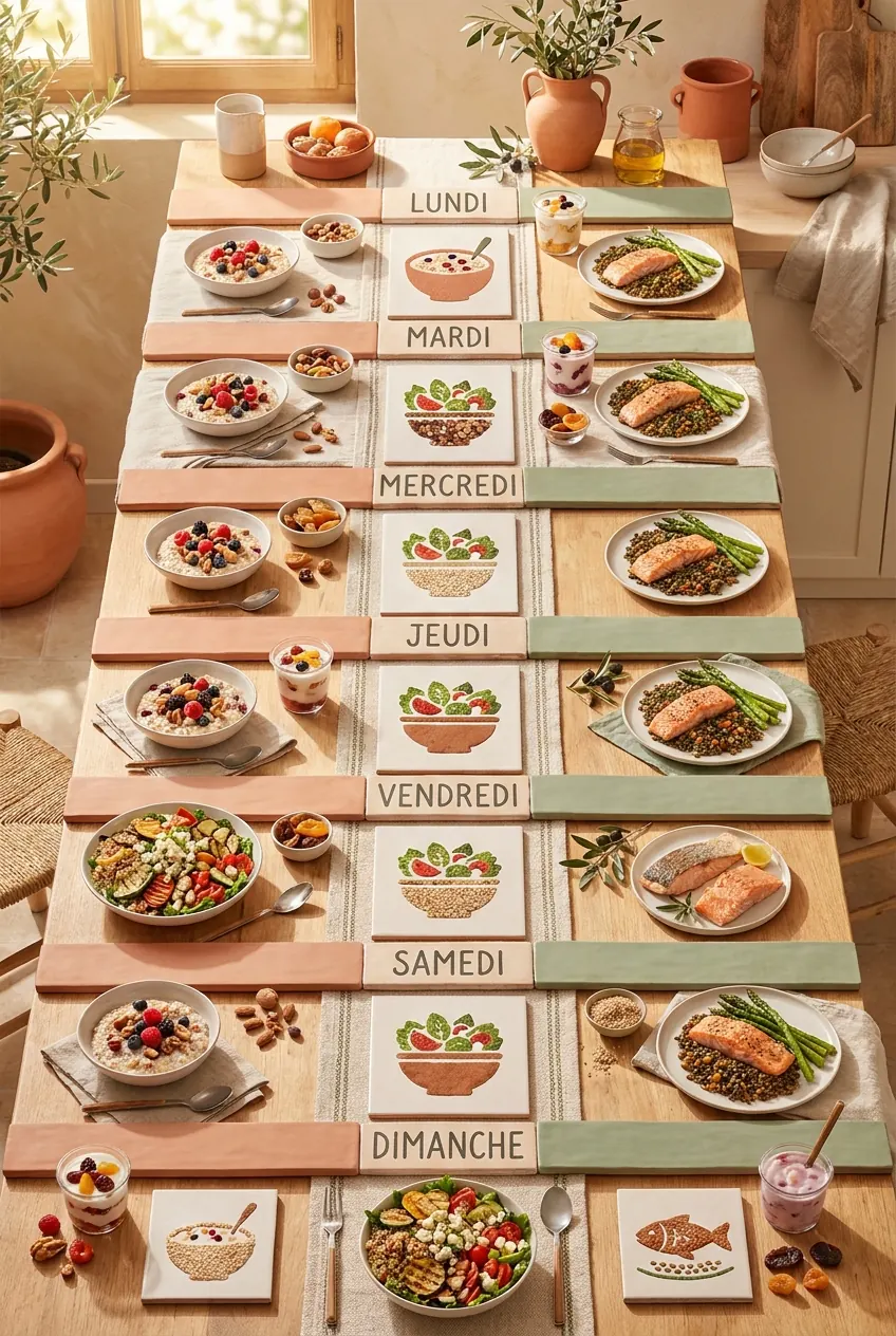 Infographie du plan de menus sur 7 jours pour une femme enceinte