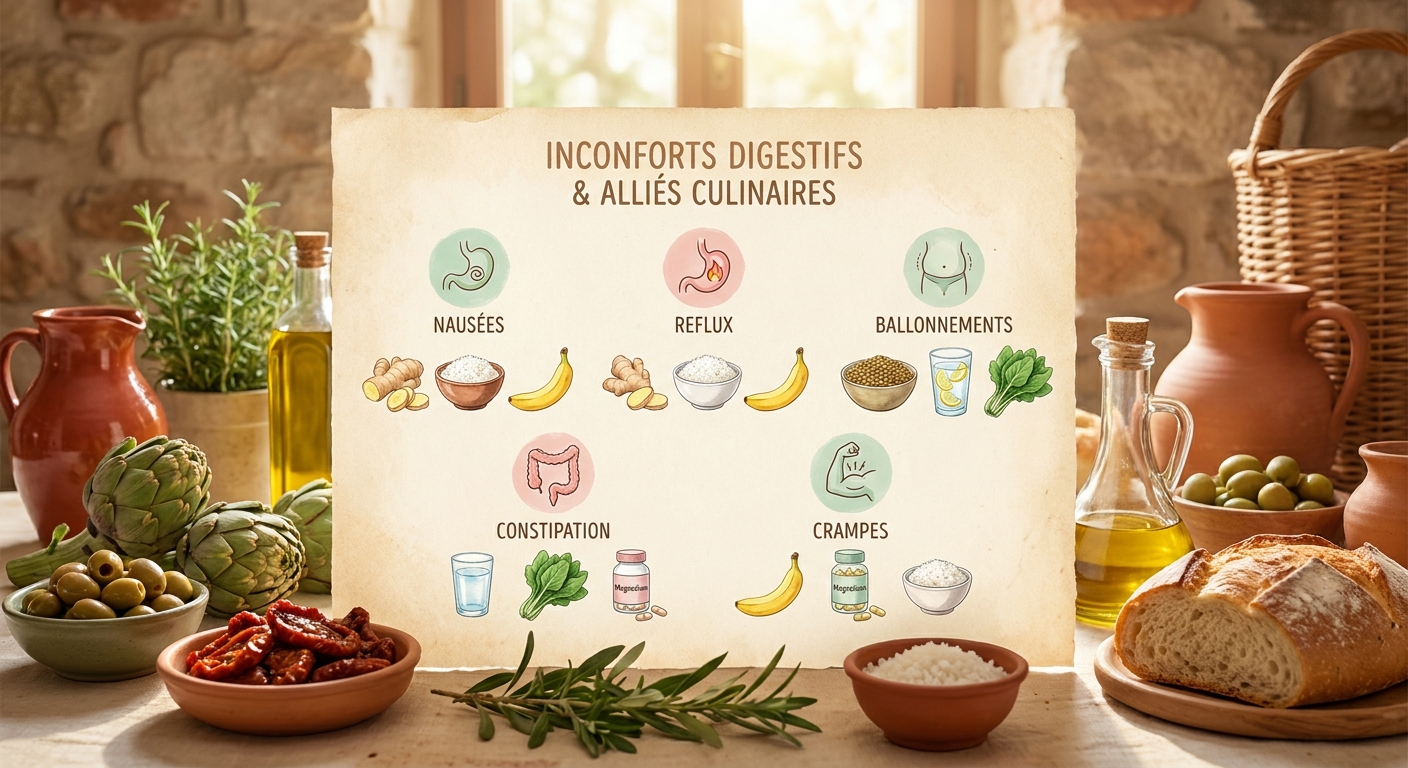 Infographie des repas adaptés aux inconforts de la grossesse