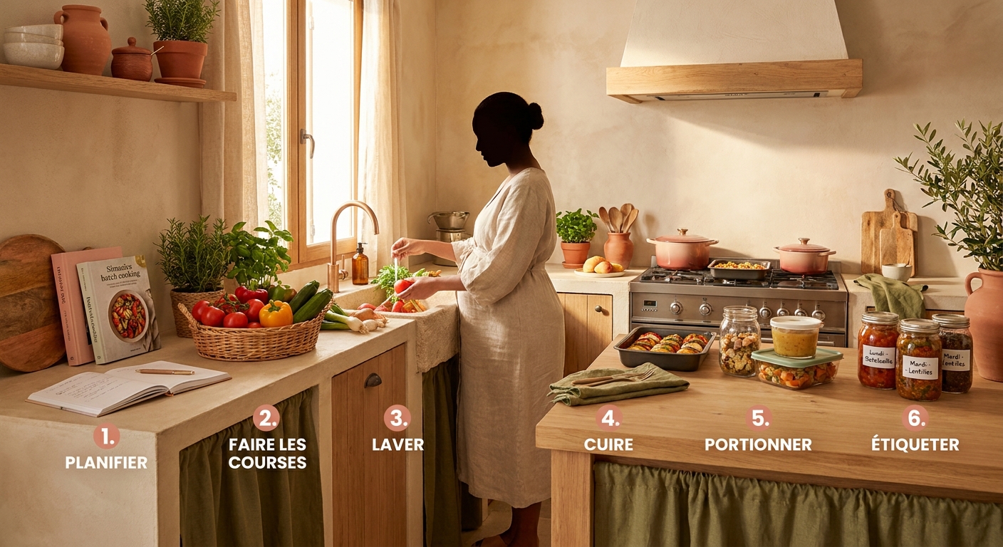 Infographie de la routine batch cooking pour femme enceinte