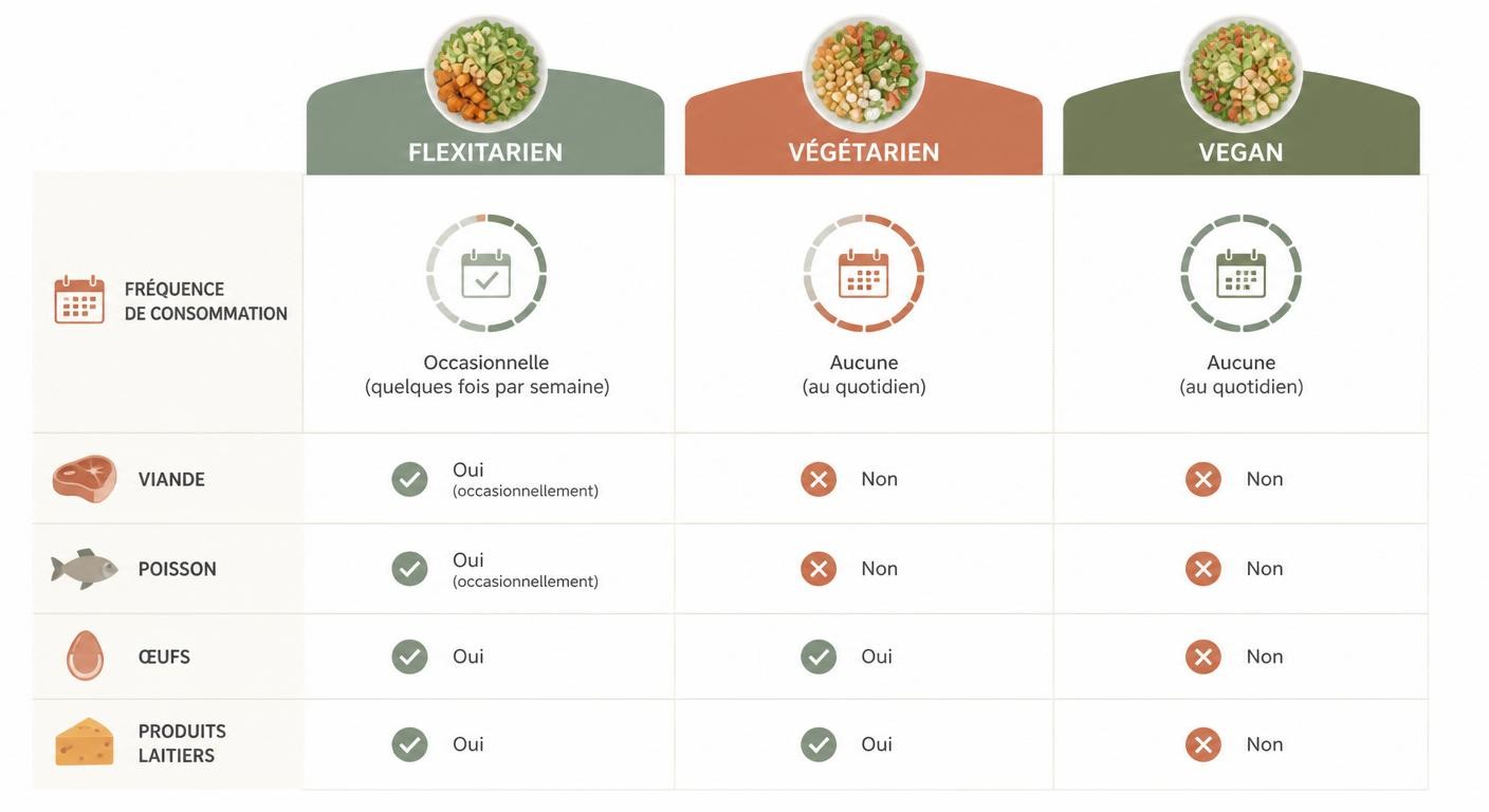 Infographie comparative flexitarien végétarien vegan