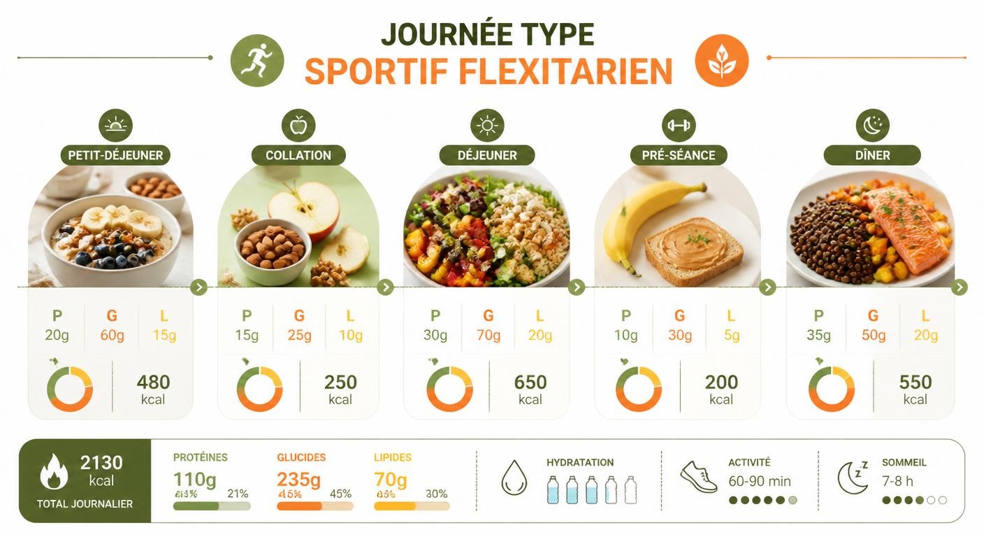 Journée type flexitarien sportif avec macros