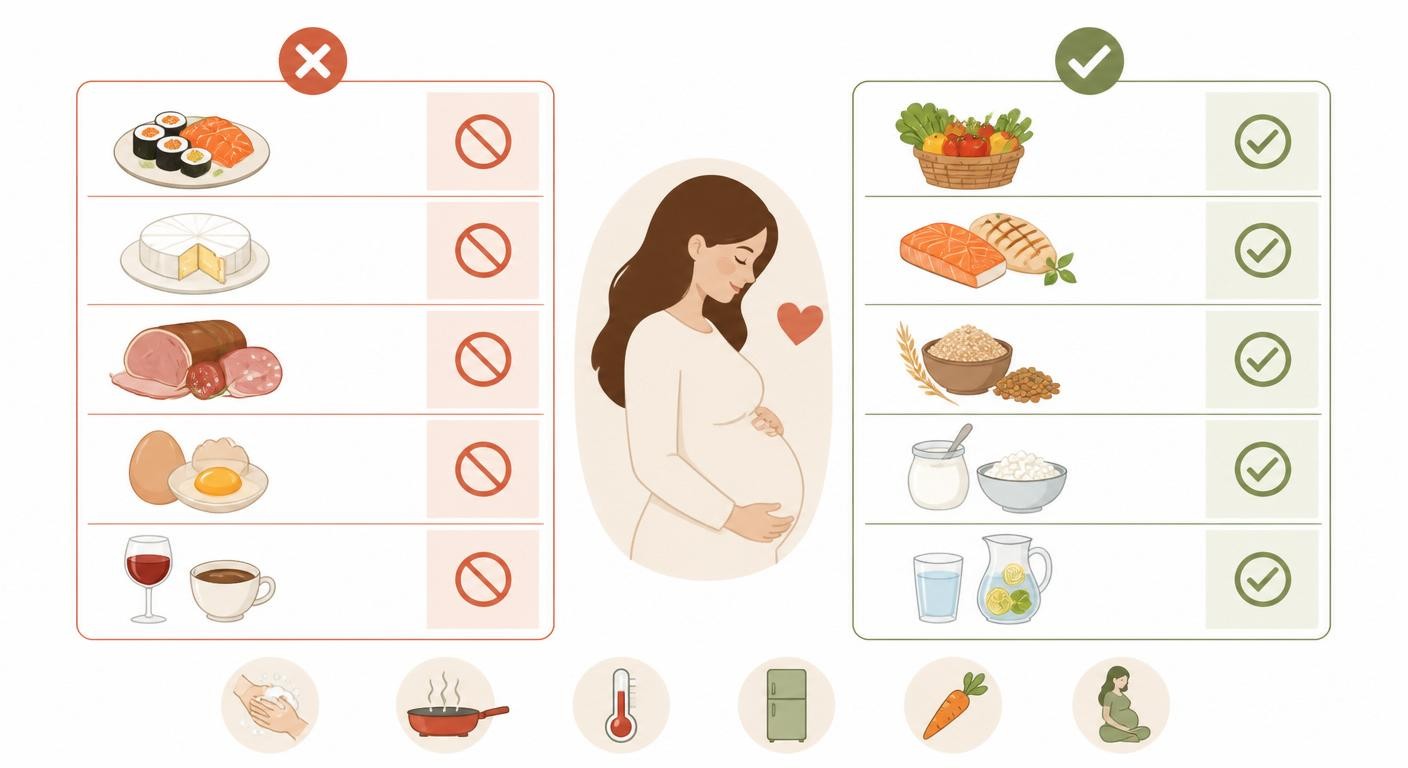 Infographie des aliments à éviter et à privilégier pendant la grossesse