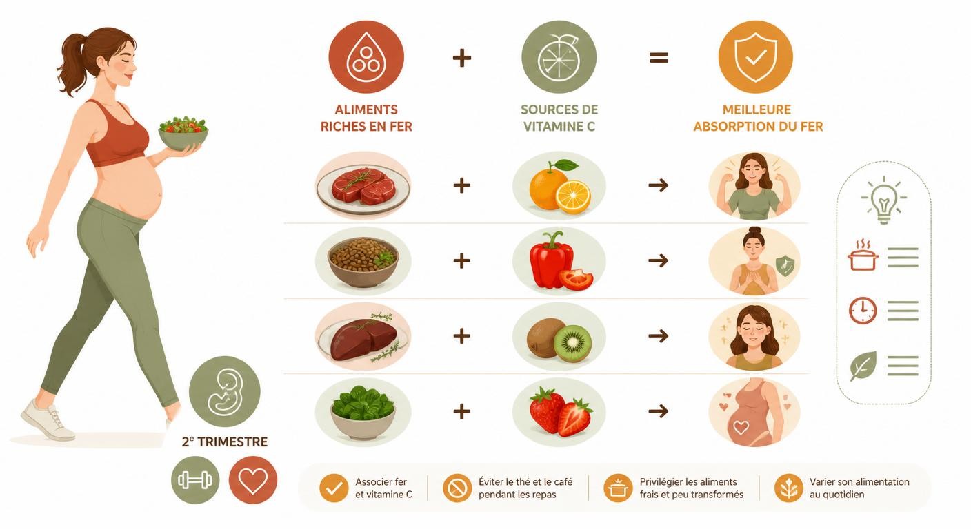 Infographie des associations fer et vitamine C au deuxième trimestre