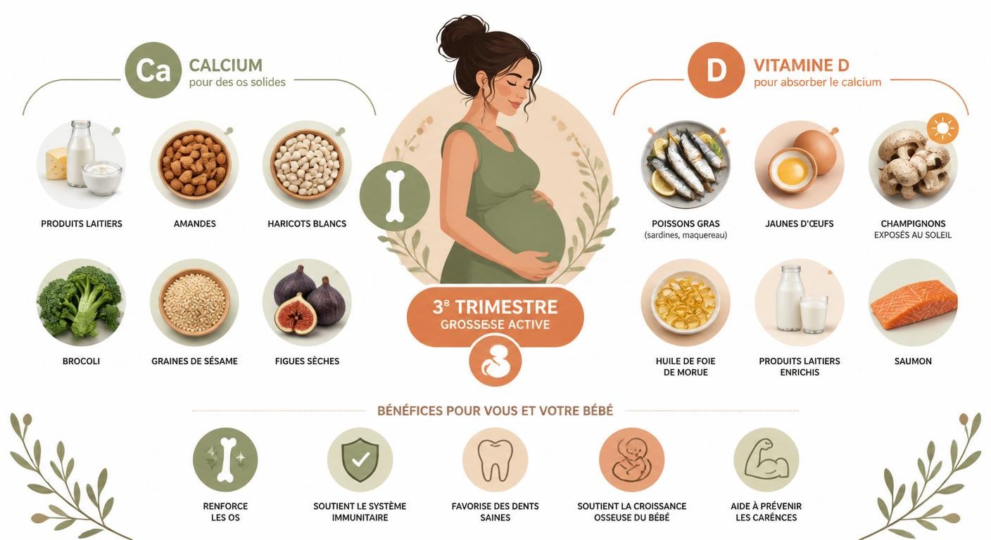 Infographie des sources de calcium et vitamine D au troisième trimestre