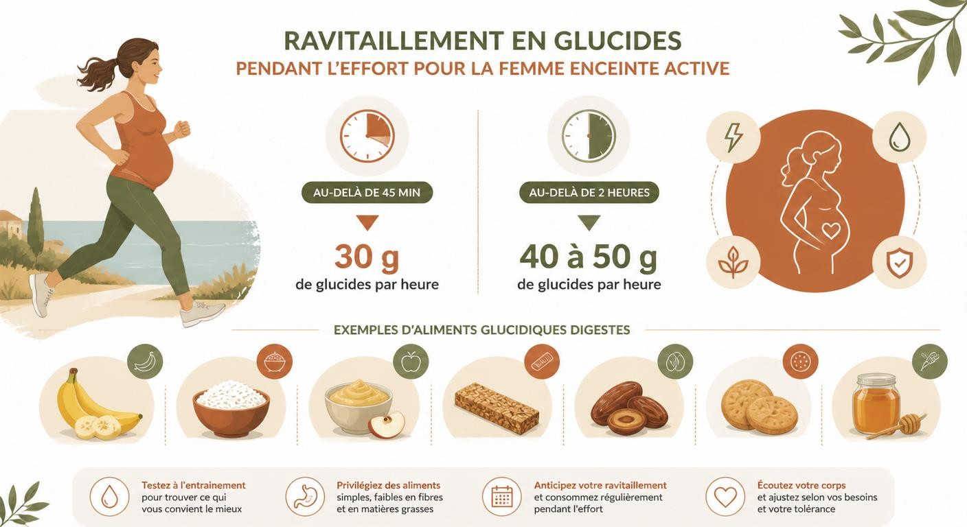 Infographie du ravitaillement en glucides à l'effort pendant la grossesse