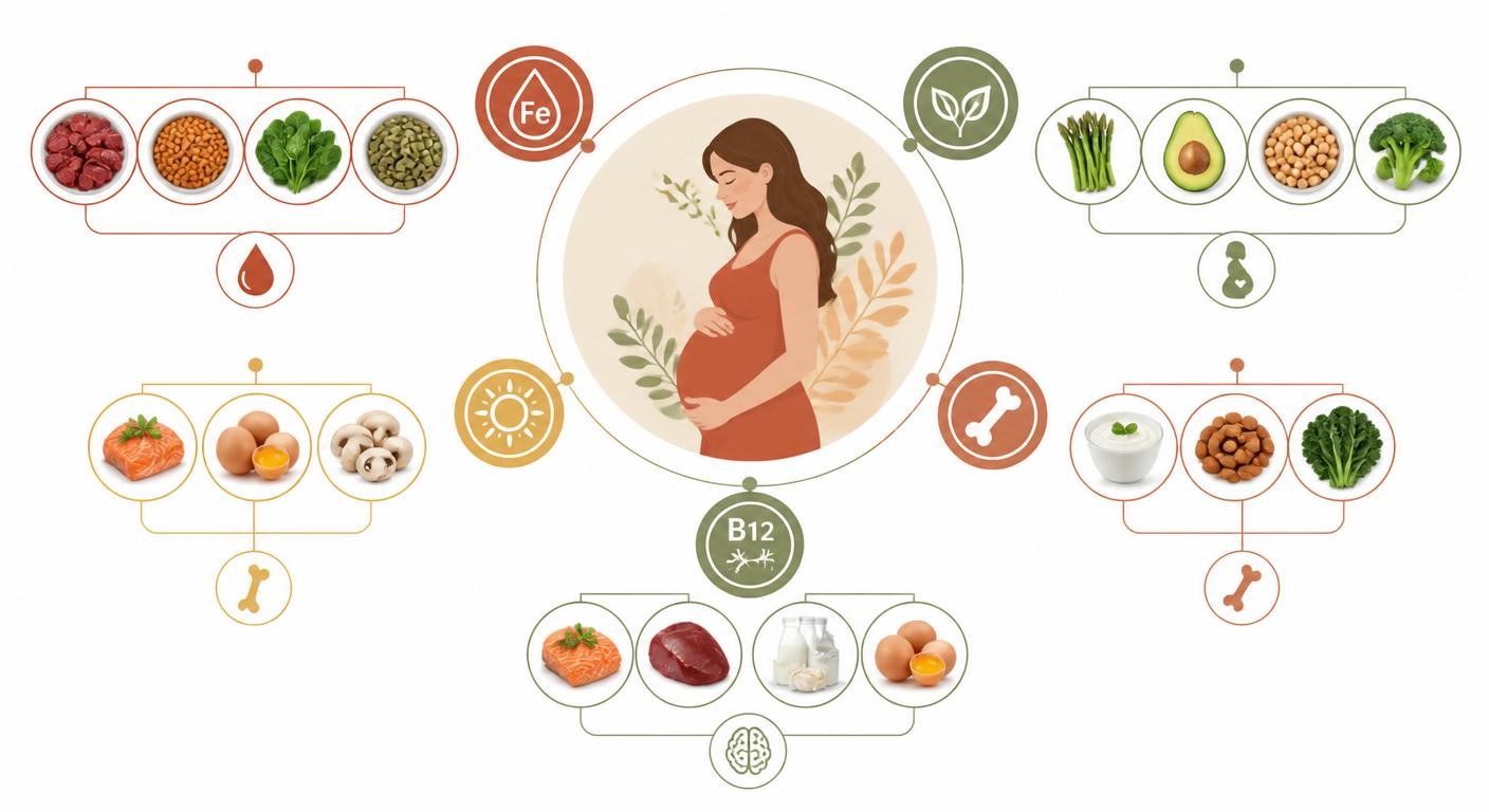 Infographie des micronutriments clés de la grossesse active et de leurs sources
