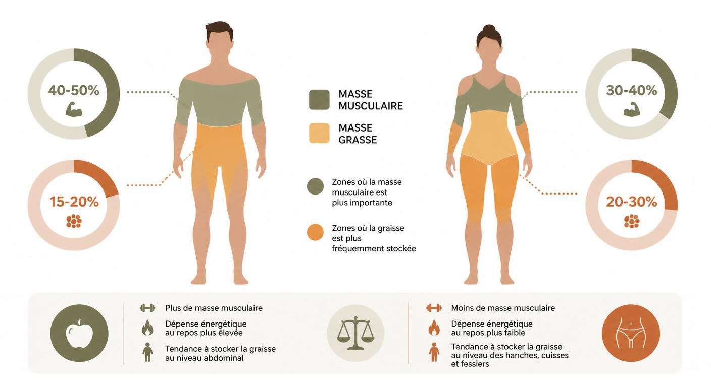 Comparaison de la composition corporelle entre homme et femme